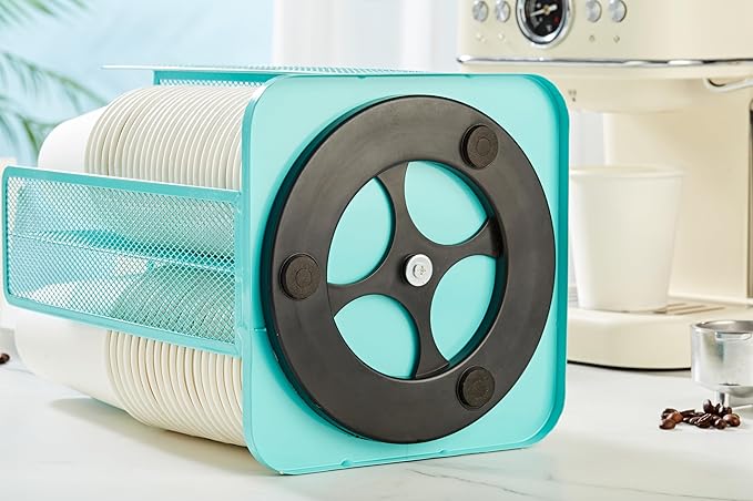 Annova Paper/Plastic Cup and Lid Holder Plastic Storage Organizer, 360°Rotating Coffee Mup Dispenser with 4 Compartments, Multifunctional Storage Rack for Home, Office, Bar, Coffee Shop (Turquoise)
