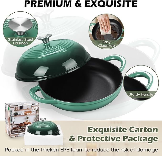 Bread Dutch Oven for Sourdough Baking (5.5 QT), Joyfair Enameled Cast Iron Dutch Oven Pot with Lid, Sourdough Bread Pan with Dual Handles, Non-Stick & Even Heat, Oven-safe up to 500°F, Olive Green
