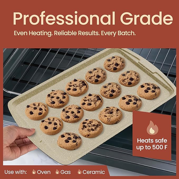 Bakken Swiss - Bakeware Set – 6 Piece – Stackable, Deluxe, Non-Stick Baking Pans for Professional and Home Cooking – Carbon Steel, White Stone Coating