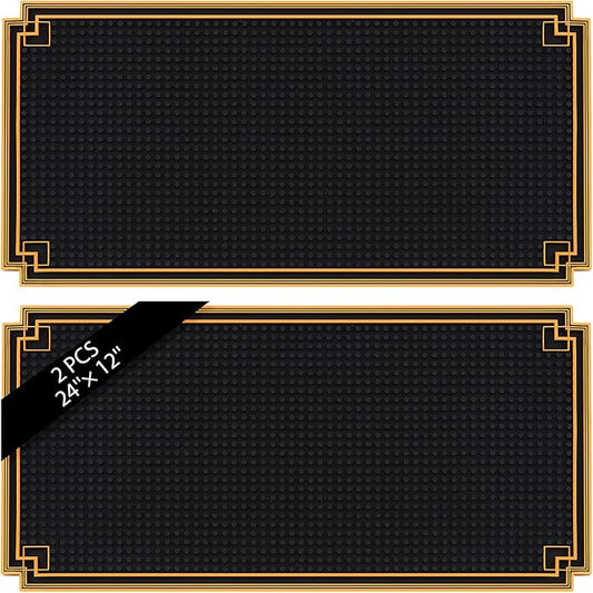 2 Pcs Bar Mat 24 x 12 Inch Non Slip Rubber Mat with Gold Border Durable Stylish Spill Cocktail Service Coffee Mats for Restaurants Barbershop Clippers Bartending, Black