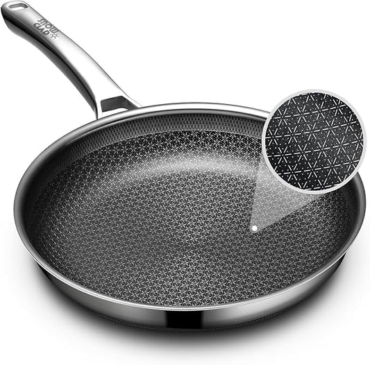 Non Stick Frying Pans 12 inch, Hybrid Frying Skillets Nonstick,non stick Stainless Steel Pans, Dishwasher and Oven-Safe Chef Pan, Induction Compatible Cooking Pan, PFOA Free Cookware