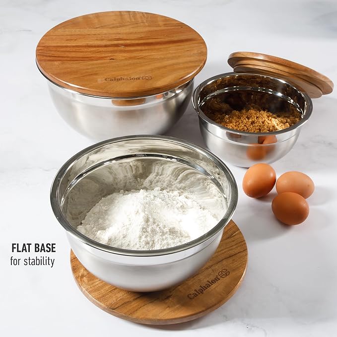 Calphalon Orbit 3 Piece Mixing Bowl Set W/Acacia Wood Lids