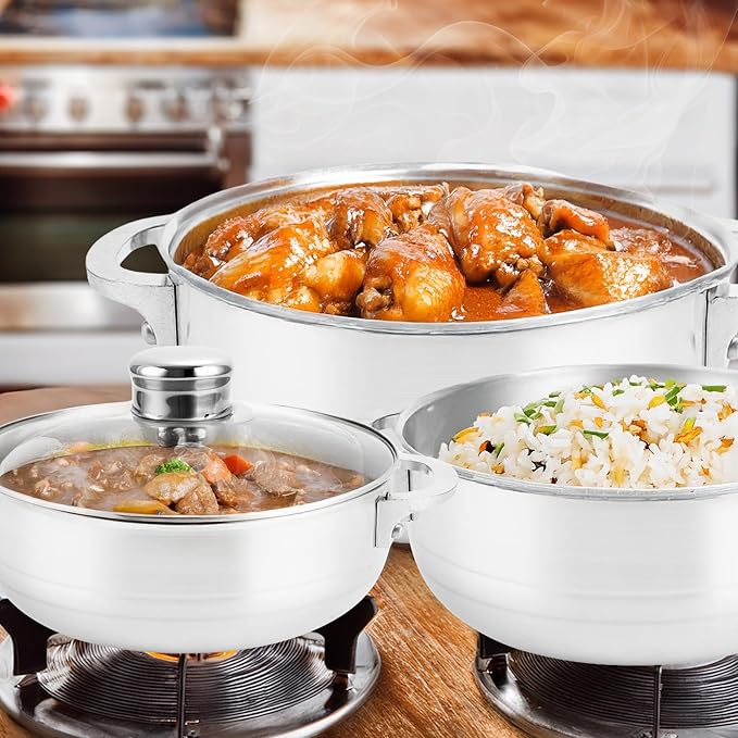Alpine Cuisine Premium 8-Piece Nonstick Aluminum Caldero Set with Glass Lids Versatile Pots for Stews, Rice & Soups in 2,3.5,7,13 Quart Sizes