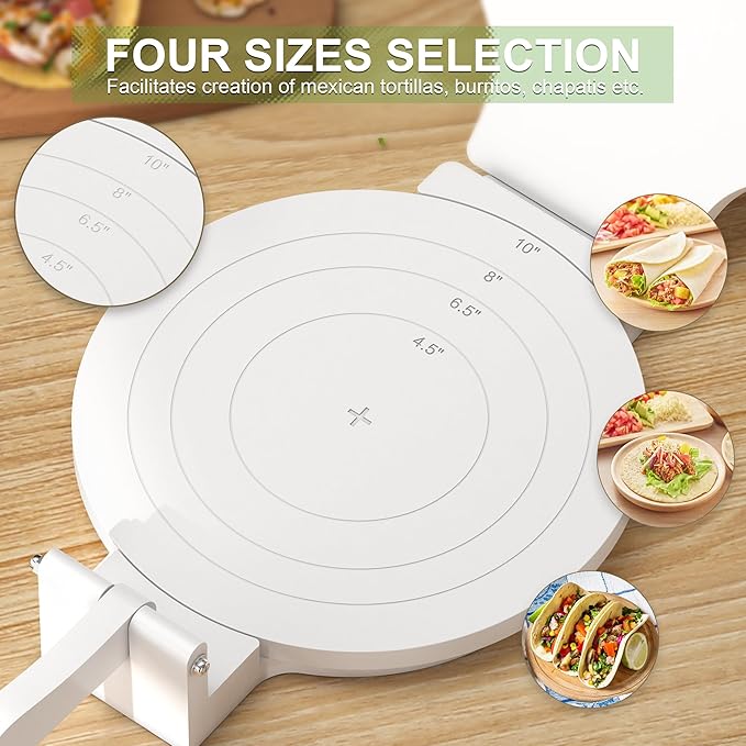 Tortilla Press 10 Inch - Bamboo Quesadilla & Roti Maker with Parchment Paper Sheets & Dough Cutter for Homemade Flour Corn Tortilla, Wood Tortillera Pataconera Tortilla Maker for Home Baking
