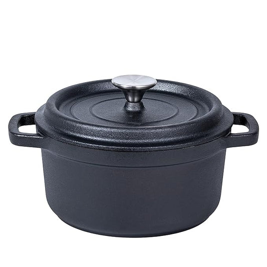 Bruntmor 5.2 Quart Pre-Seasoned Cast Iron Dutch Oven with Lid and Handles - Versatile Black Cast Iron Skillet - Shallow Cookware for Casseroles and Braising Dishes - Works with Induction Stovetops