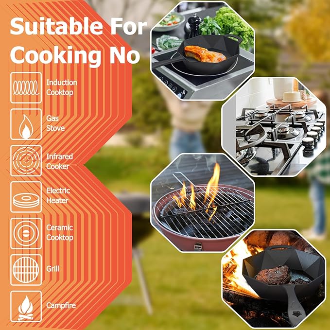 Cast Iron Skillet with Lid Pre-seasoned Cast Iron Pans, Smoker Box for Open Fire, Oven, Stovetop, Grill Safe Cookware Set +Scraper/Cleaner+Silicone Anti-Scalding Gloves