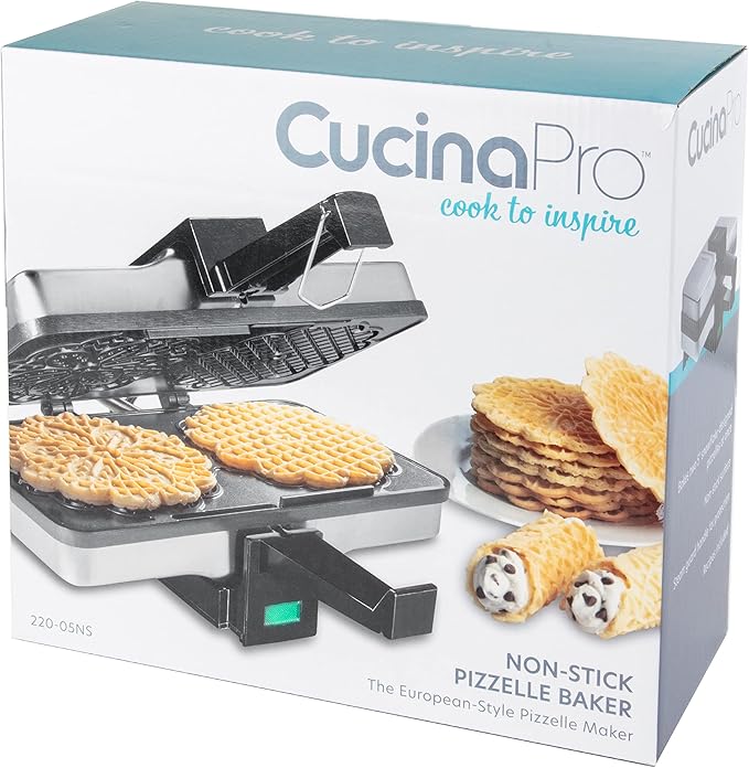 Pizzelle Maker- Non-Stick Electric Baker Press Makes Two 5-Inch Cookies at Once, Even Heating Plates- Must Have Party Baking Supplies- Italian Easter Dessert Treat Making w Recipe Guide- Gift for Her
