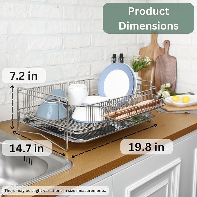 Solid Dish Rack (Stainless Steel, 7.2" H x 19.8" W x 14.7" D)