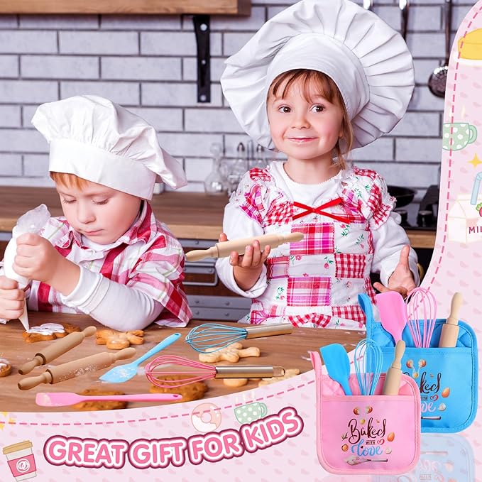 48 Pcs Kids Mini Baking Supplies with Kitchen Utensil, Pot Holders, Spatula, Rolling Pin, Whisk for Kids Classroom School Exchange Party Favors (Medium)