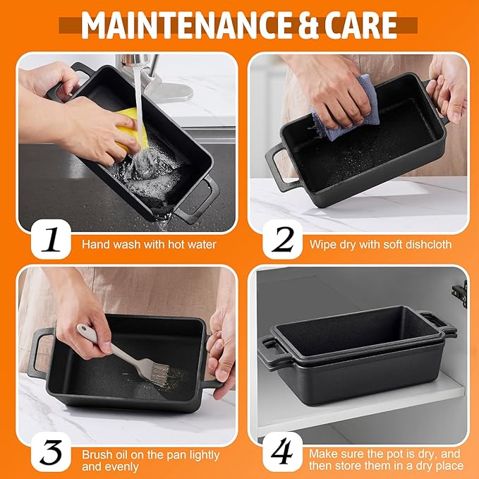 P&P CHEF 2-In-1 9 x 5 Inch Cast Iron Loaf Pan with Lid (Black), Bread Loaf Pans for Baking Homemade Sourdough Bread, Meatloaf, Toast, Cake, Nonstick & Healthy & Sturdy, 2 Piece Set