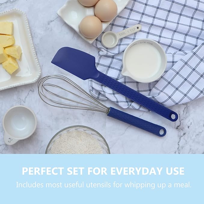 Silicone Kitchen Utensils Set - 28 Pieces Cooking Utensils Set Non-Stick Heat Resistance Silicon with Stainless Steel Handle - Royal Blue