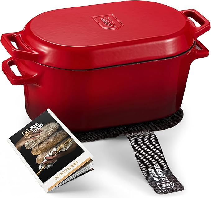 Kook Dutch Oven, for Bread Baking, Sourdough Loaf Pan, Dual Handles, Enameled Cast Iron, with Sling, Dishwasher Safe, 3.4 Qt, Cherry Ombre