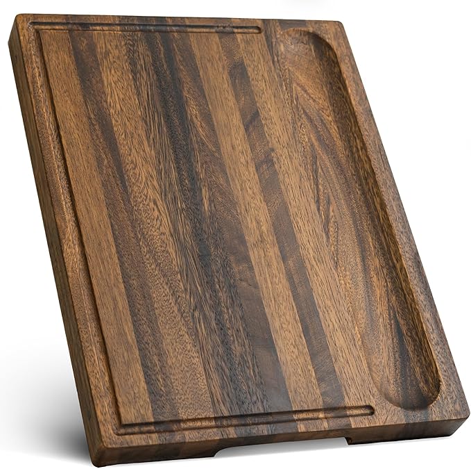 SHUMARU Tropical Walnut Wood Cutting Board – 17x13x1.6" Charcuterie | Handmade in Bali - Silky-Smooth, Juice Groove, Sorting Compartment, Knife‑Friendly, Ergonomic Grips & Non‑Slip Feet