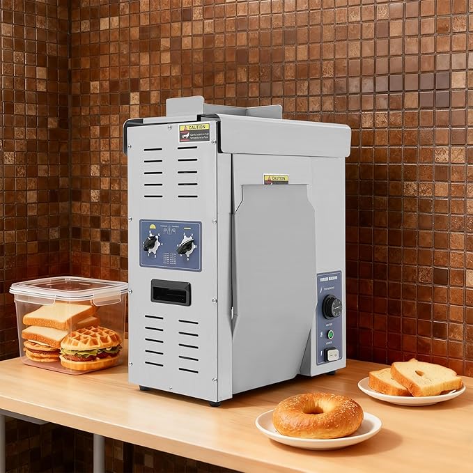 Commercial Burger Buns Toaster, Silver Electric Vertical Burger Bread Baking Machine, 2000w Hamburger Baking Machine with Adjustable Thickness/Temperature for Kitchen Restaurant Hotel