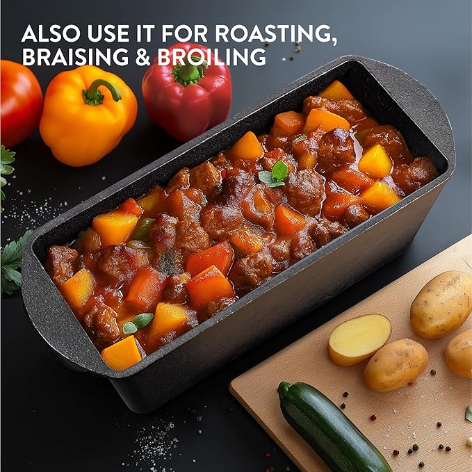 Navaris Enameled Cast Iron Bread Loaf Pan - 13.4" x 5.1"(34 x 13cm) Non-Stick Bread Baking Pan for Homemade Bread, Sourdough, Meatloaf, Cake, Oven Safe, Even Heat Distribution