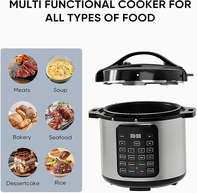 NEWBULIG 8 Quart Electric Pressure Cooker, Stainless Steel Multi Cooker Pressure, 12-in-1 Slow Cooker for Rice, Meat Stew, Porridge, Multigrain, Steam, Yogurt Maker