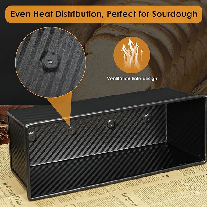 2-Pack Black 13inch Pullman Loaf Pan with Lid, Premium Non-Stick Coating Bread Pan, PFTE and PFOA-Free, Safe and Healthy Baking for Homemade Bread with Family-sized