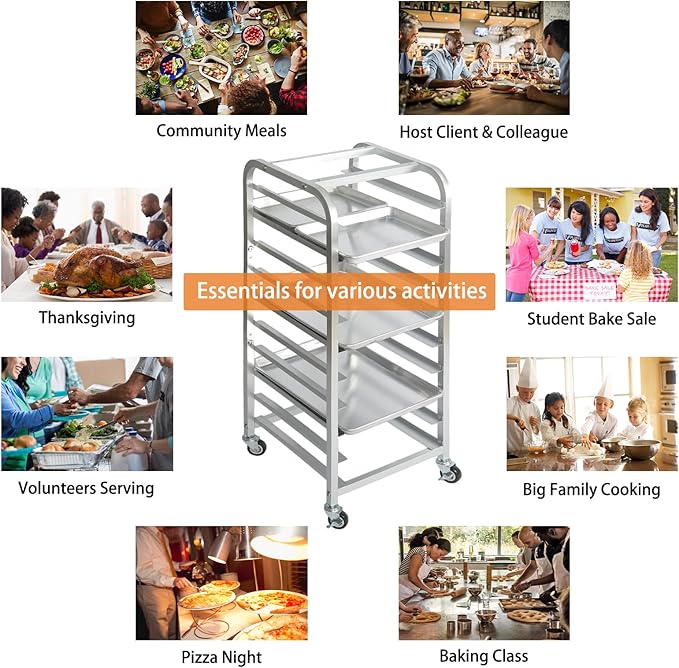 10-Tier Quarter & Half Sheet Pan Rack - Bread Baking Speed Rack for Cooling, Bakery Stand with wheels for Bun Pan Tray, Home Kitchen Tiered Rolling Cart for Oven(for 1/2 & 1/4 Sheet)