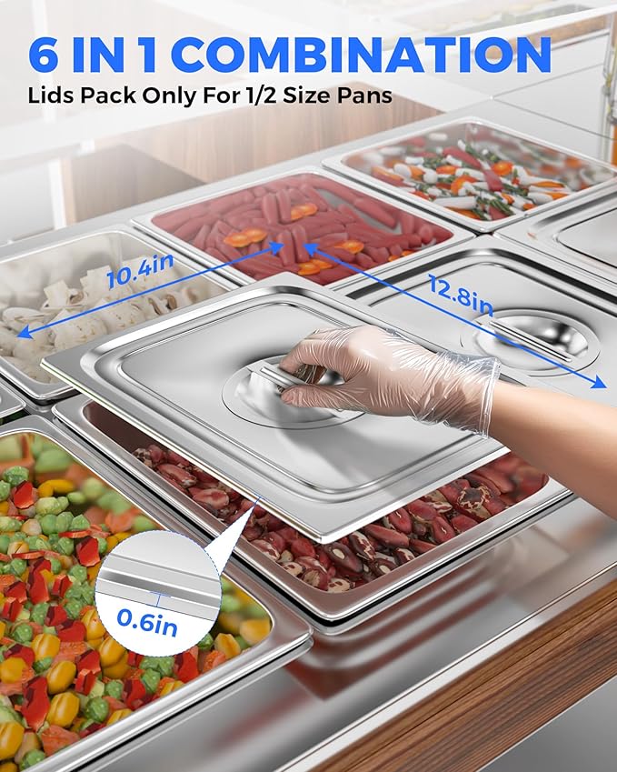 WantJoin Steam Table Hotel Pan Lids Cover 6 Pack for Stainless Steel Metal Tray Sets Food Storage Container Restaurant Chafing Dishes Commercial Buffet Warmer Catering Supplies