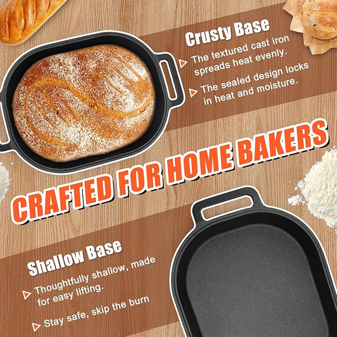 QuliMetal 16"x10" Oval Cast Iron Dutch Oven for Bread Baking, Bread Loaf Pan With Sourdough Bread Making Kit, Pre-Seasoned Bread Dutch Oven With Lid, 9.5QT, 13 LBS Heavy Duty, Homemade Breadmaking