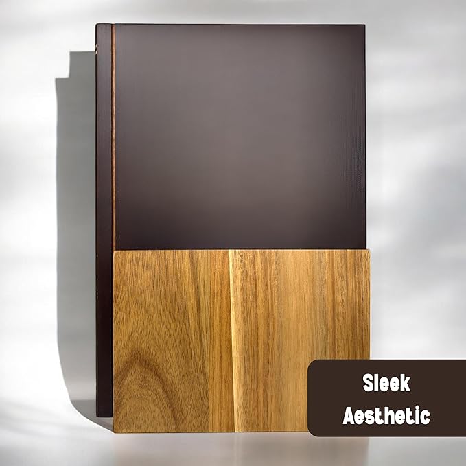 The Cutting Board Library | 100% Acacia Wood | Set of 3 Decorative Kitchen Boards with Wooden Stand | Cheese, Bread & Charcuterie Display | Statement Countertop Accent