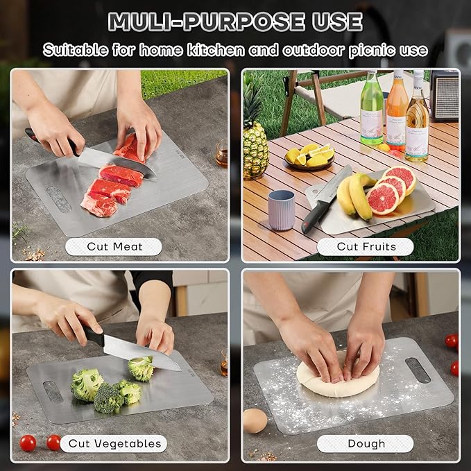 Katuchef Titanium Cutting Boards for Kitchen 100% Pure Ti Katu chef Titanium Cutting Board set Double Sided Non Toxic Titanware Chopping Board,Durable Dishwasher Safe Cutting Boards(1PC-S-8x11.5In)