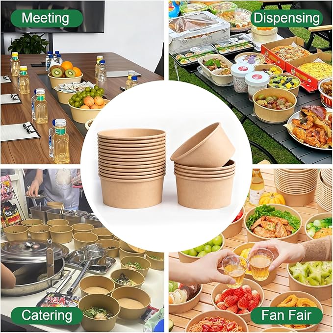 Disposable Round Paper Bowls with Lid 30 oz,50 Sets Microwave Deli Containers Leakproof Acai Bowls, Salad Bowl with Lid for Lunch, Disposable bowls with lids for Soup Toppings Snack Camping Family