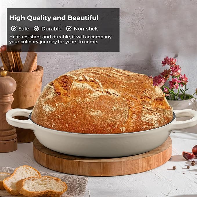 Enameled Cast Iron Bread Oven for Sourdough, Dutch Oven for Bread Baking with Lid, Dutch Oven Bread Pan, 6 Qt, White