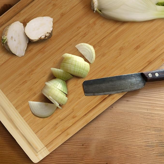 BambooMN Universal Premium Pull Out Cutting Boards - Under Counter Replacement - Designed To Fit Standard Slots - Heavy Duty Kitchen Board with Juice Groove - 22" x 20" x 0.75" - 2 Pieces