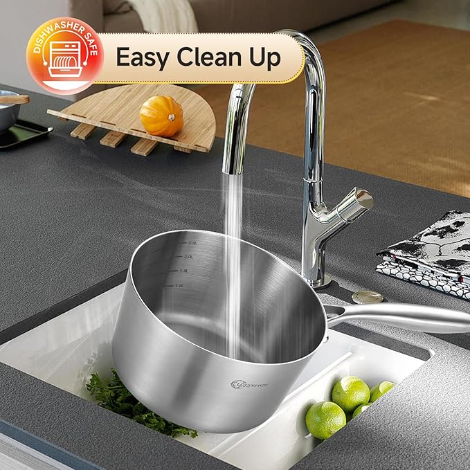 LOLYKITCH Tri-ply Stainless Steel 3 QT Saucepan with Lid and Steamer,Sauce Pot,Induction Cooking Pot,Dishwasher and Oven Safe.