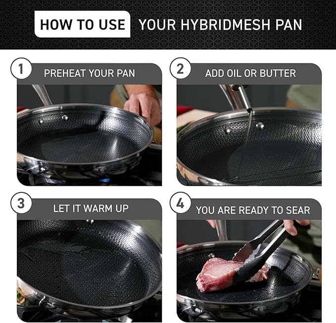 T-fal HybridMesh Tri-Ply Stainless Steel Fry Pan 10.25 Inch, Induction Oven Safe 500F, Metal Utensil Safe, Ideal For Searing, Cookware, Dishwasher Safe Pots and Pans, Needs Pre-Heating, Silver/Black