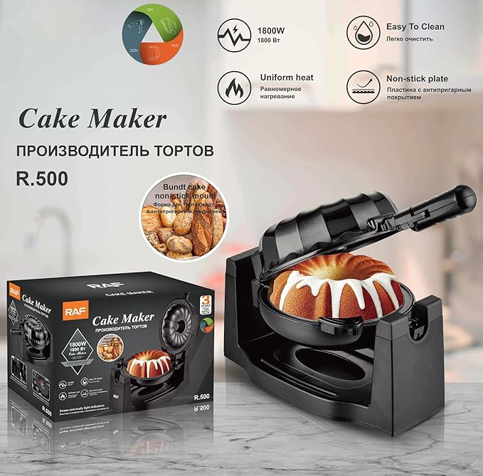 Uniform Heat Electric Rotating Lava Cake Maker - Non-Stick Plate, 1800W, Easy to Clean - Enhance Baking with Heating Uniformity