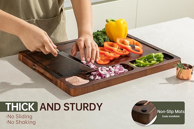 Walnut Cutting Boards For Kitchen, End Grain Wooden Cutting Board with Handle, Dark Walnut Chopping Board Double Sided Charcuterie Boards For Meat, Vegetables, Fruits, Cheese, 17”X13” X1”
