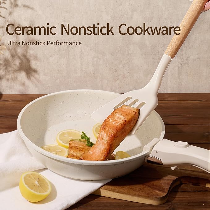 21PCS Pots and Pans Set Ceramic, Pots and Pans Set Non Stick, Removable Handle, Stackable, Nonstick Cookware Set, Non Stick for Cooking