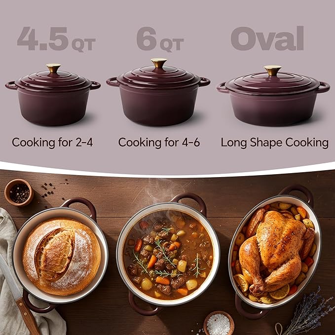 4.5 Quart Dutch Oven Pot with Lid, Non Stick Enameled Cast Iron Dutch Oven for Bread Baking, Heavy-Duty, Oven Safe Ceramic Cookware Up to 500°F for Baking, Braising, Stews, Roasting, Fig