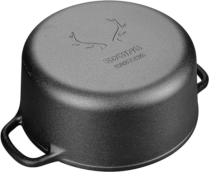 Pre-Seasoned Cast Iron Dutch Oven Pot with Lid Dual Handle, Sourdough Bread Baking Pots, Bread Oven, Camping, Grill, Induction, Electric, Round 7 Quart, Black