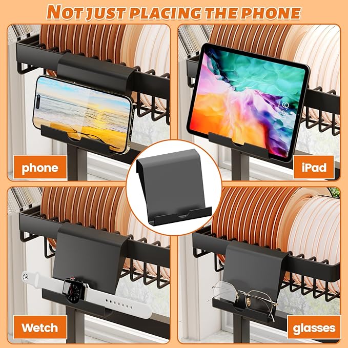 Over The Sink Dish Drying Rack 27-40L x 12W x 32.5-37H (inches) (Expandable Height and Length) Snap-On Design 2 Tier Large Dish Rack