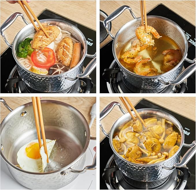 Tri-Ply Stainless Steel Stock Pot,1.8 Quart Sauce Pan with Lid, Induction Pasta Pot for Soup, Gravies & Oatmeal, Fast Even Heating, 18/8 Interior, Oven & Dishwasher Safe, Double Loop Handles