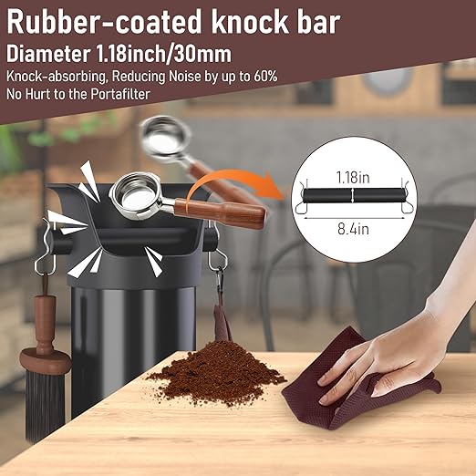 Espresso Knock Box for Coffee Puck, 250+ Cups Commercial Coffee Grounds Disposal Recycle Trash Can Clean Tool Set, Barista Essential for Cafe Shop Trailer Office Breakroom Home Bar Accessories