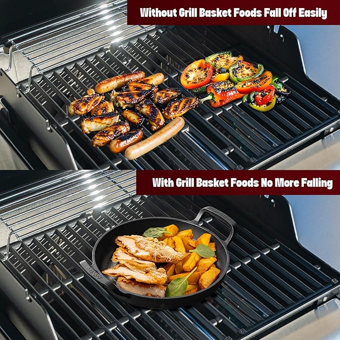 onlyfire Pre-Seasoned Cast Iron Skillet, Round Frying Pan with Nonstick Grill Surface and Dual Handles, 10 Inch Cast Iron Pan - Compatible With All Stovetops - Oven Safe & Rust Resistant