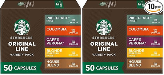 Starbucks by Nespresso Original Line Variety Pack Coffee,50-Count Espresso Pods,(Pack of 10)