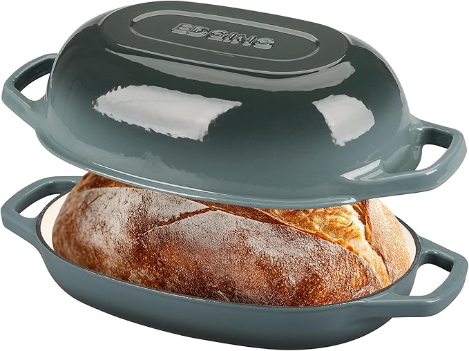 Enameled Cast Iron Oval Dutch Oven Pot with Lid, Dutch Oven for Sourdough Bread Baking, Oval Bread Pan, Bread Oven, Bread Dutch Oven, 5qt, Slateblue