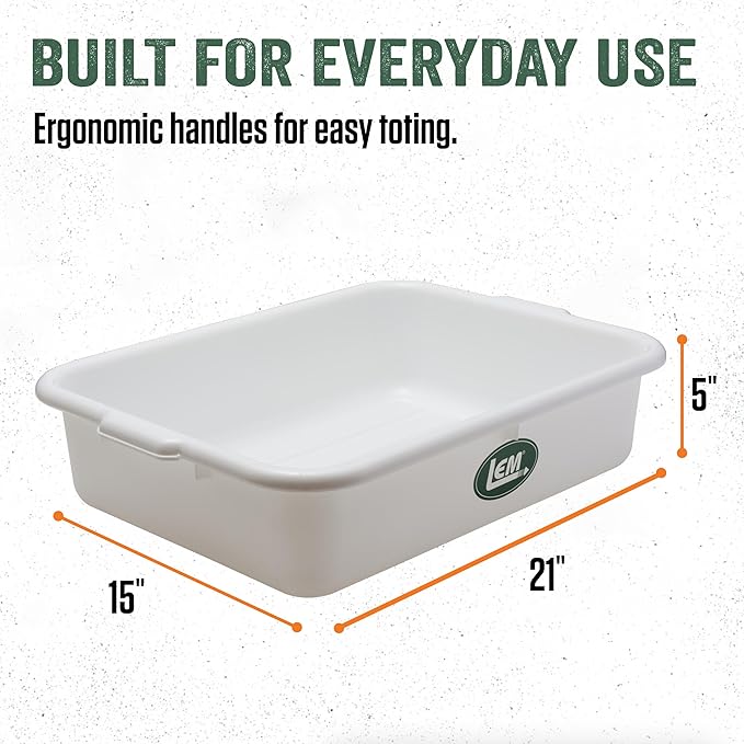 LEM Products Economy Meat Lug, Large Plastic Storage Containers for Meal Prep, High-Density Polyethylene (HDPE), White, 6-Pack