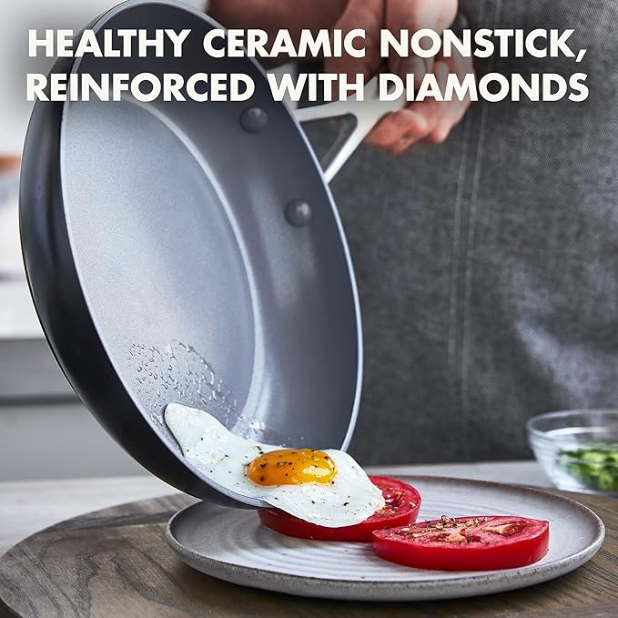 GreenPan Valencia Pro Ceramic Nonstick 10” Frying Pan Skillet with Lid, Hard Anodized PFAS-Free Cookware, Induction Ready & All Cooktops, Eggs & Omelets, Dishwasher & Oven Safe to 600F, Gray