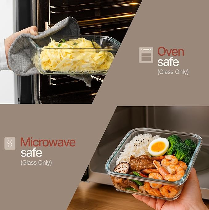 Bakken Borosilicate Glass Food Storage Containers with Lids 24 Pieces, BPA-Free Stackable Lunch & Leftover Containers, Microwave, Freezer & Dishwasher Safe, 100% Airtight Leak-Proof, Black