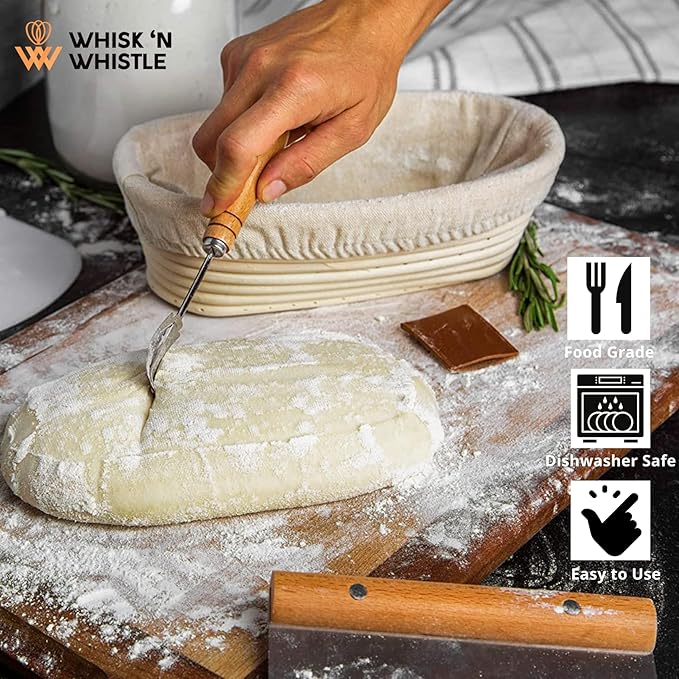 Banneton Bread Proofing Basket Set – Complete Sourdough Bread Baking Supplies – Sourdough Starter Kit – Sourdough Proofing Basket Gift for Bakers - Bread Baskets (9" Round & 10" Oval)