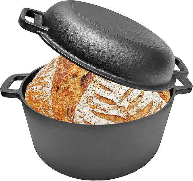 Cuisiland 5QT Cast Iron Combo Cooker – Pre-Seasoned Dutch Oven with 10’’ Skillet Lid – 2-in-1 Multipurpose Cookware for Baking, Searing, Roasting & Frying – Oven & Campfire Safe