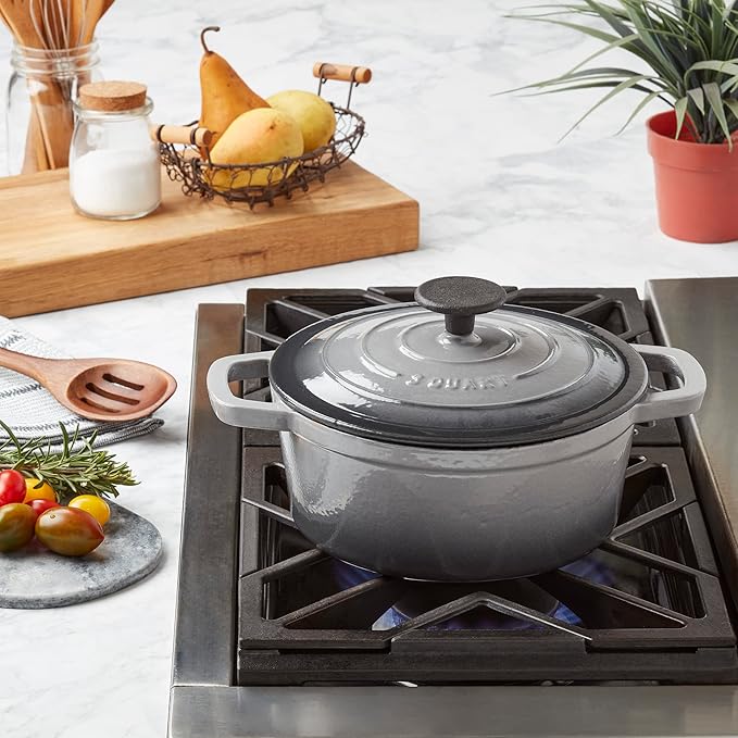 Smith & Clark 3-Quart Enameled Cast Iron Dutch Oven Pot with Lid, Gray