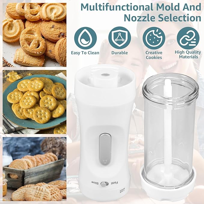 Electric Cookie Press Gun，DIY Cookies Maker Set with 12 Cookie Discs and 4 Icing Nozzles, Electric Cookie Press Decorating Kit for Baking Biscuit Maker
