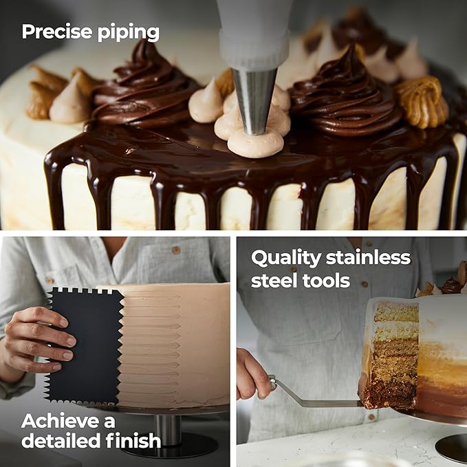 Kenwood KWSD100 Decorating Pastry Set, Stainless Steel Cake Tray, Spatulas, Piping Bag and Stainless Steel Sleeve for Decoration